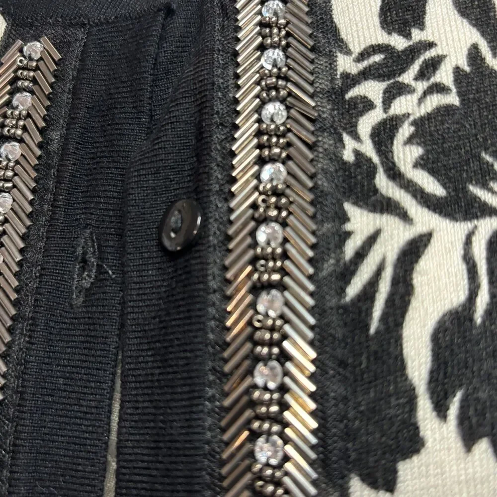 Marled Sequin Trim Front Button Up Cardigan Sweater Old Money Chic Plus Size 2X